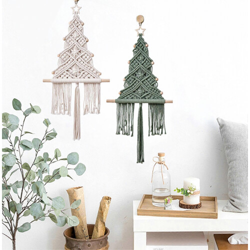 Tapiz navideño de macramé – Cuerda de algodón con estrella – para decoración rústica (verde) 2