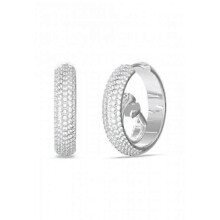 Silberne Creolen mit Kristallbesatz für Damen, glänzende runde Kristallohrringe, trendiger Ohrschmuck für Damen, modisches Accessoire
