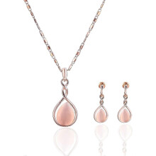 Schmuckset aus roségoldplattierter, tropfenförmiger Edelsteinkette und Ohrhängern für Damen, ideal für Hochzeiten, festliche Anlässe u