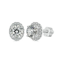 Ohrstecker aus 925er Sterlingsilber mit Moissanit-Einlage für Damen, weißgoldfarben, glänzender Moissanit, Ohrschmuck, klassisch-minim