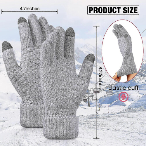 Paar Winter-Touchscreen-Handschuhe – Warme, gestrickte Handschuhe mit Wollfutter und elastischen Bündchen, Winterwärme 1