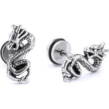 Pendientes de botón de acero inoxidable con diseño de dragón, estilo punk rock, 2 unidades.