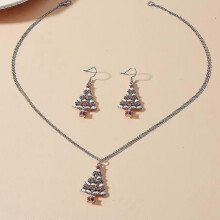 Conjunto de collar y pendientes con diseño de árbol de Navidad para mujer. Conjunto de joyería con piercing de temática navideña en to