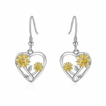 Pendientes colgantes con forma de corazón de girasol para mujer, joyería sencilla y elegante para perforaciones en las orejas, ideal p