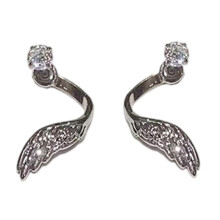 Elegantes pendientes de botón con forma de ala retorcida para mujer, con incrustaciones de brillantes diamantes de imitación, joyería
