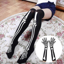 Dames Halloween Cosplay Schedel Skelet Bot Handschoenen Dijhoge Kousen Sokken