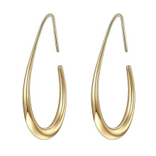 Women Lightweight Teardrop Oval Pull-in Hoop Earrings 14K Yellow Gold White Gold Plated Large Size High Polish Statement Piercing Ear