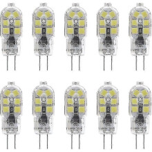 G4 LED Bulb 2W 12V AC/DC, 10-Pack Halogen Equivalent 20W, 200LM Cool White 6000K Bi-Pin Bulbs
