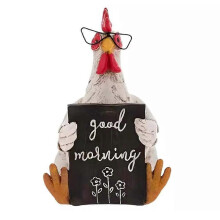 Good Morning Chicken Figurine Resin Sitting Lying Hen Statue Chicken Decoration