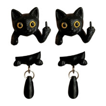 Gothic Black Cat Middle Finger Shape Stud Earrings For Men Women Fun Animal Themed Piercing Ear Jewelry Trendy Fashion Ear Accessory