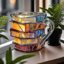 Taza con forma de libro pintada, taza de café de vidrio de colores hecha a mano con forma de libro, regalo novedoso y único de taza de