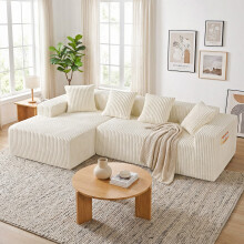 (Beige, links Chaiselongue) 261cm Modulares Ecksofa mit Ottomane Cord Schlafsofa L-Form mit Schlaffunktion