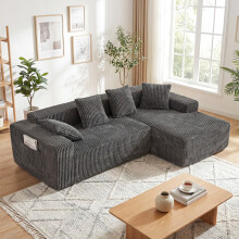 (Grau, rechts Chaiselongue) 261cm Modulares Ecksofa mit Ottomane Cord Schlafsofa L-Form mit Schlaffunktion