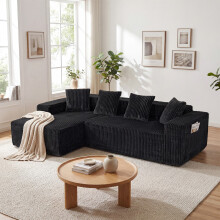 (Schwarz, links Chaiselongue) 261cm Modulares Ecksofa mit Ottomane Cord Schlafsofa L-Form mit Schlaffunktion
