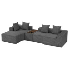 (Grau, links Chaiselongue) Ecksofa mit Schlaffunktion,Cord Schlafsofa L Form, Boneless Sofa mit Couchtisch