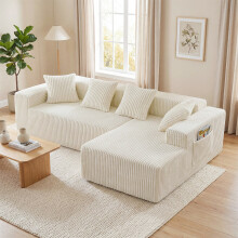 (Beige, rechts Chaiselongue) 261cm Modulares Ecksofa mit Ottomane Cord Schlafsofa L-Form mit Schlaffunktion