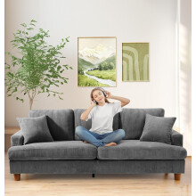 (Schwarz) 3-Sitzer Sofa Modern Cordura Couch Loungesofa mit Kissen und Armlehnen Loveseat