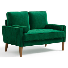 (Grün) Couch 2 Sitzer Bequemer Samt Kleines Sofa m. 2 Wurfkissen 121cm Modern Mini Sofa