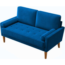 (Blau) Couch 2 Sitzer Bequemer Samt Kleines Sofa m. 2 Wurfkissen 121cm Modern Mini Sofa