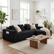 (Schwarz, rechts Chaiselongue) 261cm Modulares Ecksofa mit Ottomane Cord Schlafsofa L-Form mit Schlaffunktion