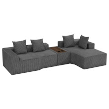 (Grau, rechts Chaiselongue) Ecksofa mit Schlaffunktion,Cord Schlafsofa L Form, Boneless Sofa mit Couchtisch
