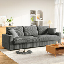 (Grau) 4-Sitzer Sofa, 256cm Couch Bequemes Corduroy Wohnzimmer Loungesofa mit 2 Kissen