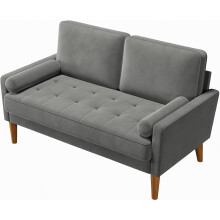 (Grau) Couch 2 Sitzer Bequemer Samt Kleines Sofa m. 2 Wurfkissen 121cm Modern Mini Sofa