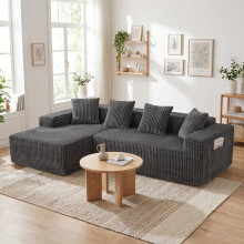 (Grau, links Chaiselongue) 261cm Modulares Ecksofa mit Ottomane Cord Schlafsofa L-Form mit Schlaffunktion