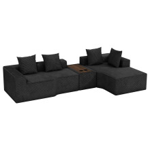 (Schwarz, rechts Chaiselongue) Ecksofa mit Schlaffunktion,Cord Schlafsofa L Form, Boneless Sofa mit Couchtisch