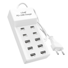 LinQ Stazione di Ricarica Multiporta 4 USB-C + 6 USB 50W Cavo 1m Compatto