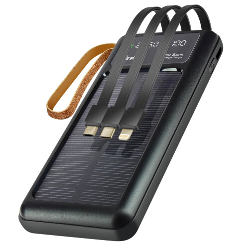 LinQ 15000mAh Solar Backup Battery Micro USB, Lightning, USB C Cables