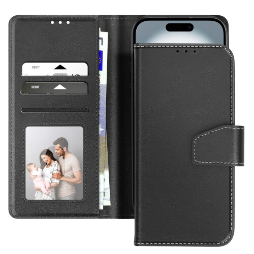Avizar Funda tipo cartera de cuero premium para iPhone 16 con función de soporte 1
