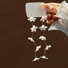 Korean Style Acrylic Big Flower Tassel Drop Dangle Earrings For Women Sweet Rhinestone Petal Piercing Ear Jewelry For Wedding Party Da
