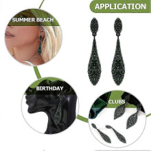 Bridal Green Water Drop Dangle Earrings Set 3 Pairs For Women Inlaid Shiny Rhinestones Wedding Piercing Ear Jewelry Elegant Bridesmaid