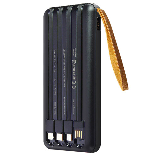 LinQ 15000mAh Solar Backup Battery Micro USB, Lightning, USB C Cables 1