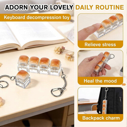 Caramel Bread Button Fidget Toy Keychain, 4-Key Press Decompression Accessory (2 Styles Available) 2