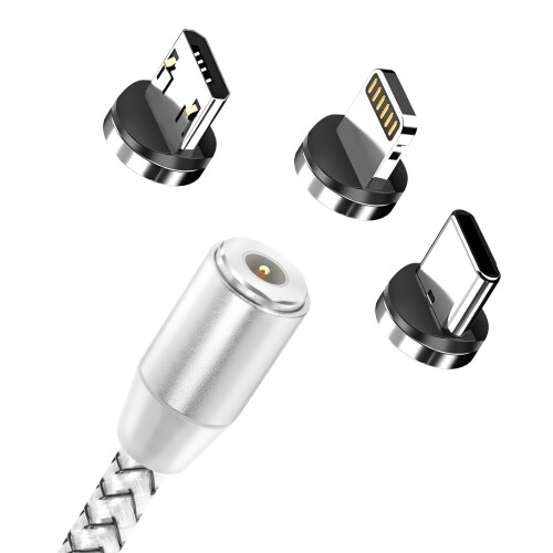 Avizar Câble Magnétique 3-en-1 USB-C / Lightning / Micro-USB vers USB-A 1m 1