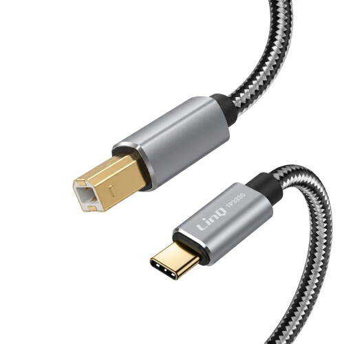 LinQ USB-C to USB-B 2.0 480Mbps Printer Cable Braided Nylon 3m 1