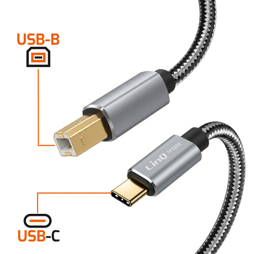 LinQ USB-C to USB-B 2.0 480Mbps Printer Cable Braided Nylon 3m 2