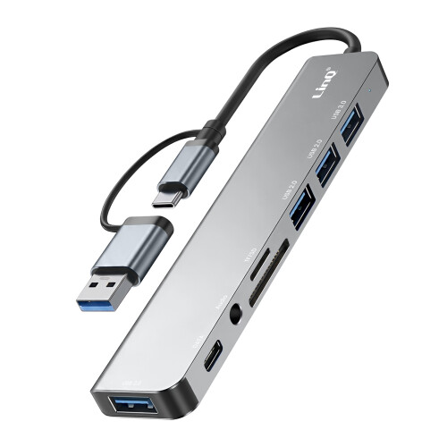 LinQ Multimedia Hub Adapter Multiport 8-in-1 5Gbps OTG Functie