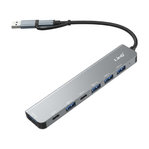 LinQ Hub USB-C / USB-A 7-in-1 5Gbps naar 2x USB-C, USB-A 3.0 en 4x USB-A 2.0 1