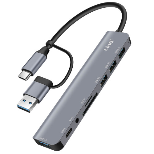 LinQ Hub USB supporta OTG 5 Gbps lettore schede SD/TF e jack audio 3,5 mm