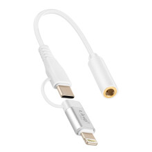 LinQ Jack 3.5mm Female naar Lightning en USB C Male Audio Adapter