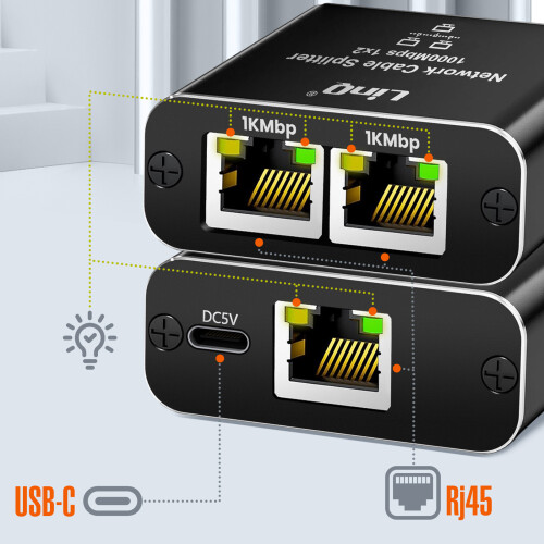 LinQ RJ45 Gigabit 1000 Mbps Ethernet Duplicator for 2 Simultaneous Devices 2