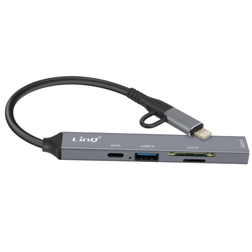 LinQ Hub USB-C e Lightning OTG 1x USB-C + 2x USB + lettore scheda SD / TF 1