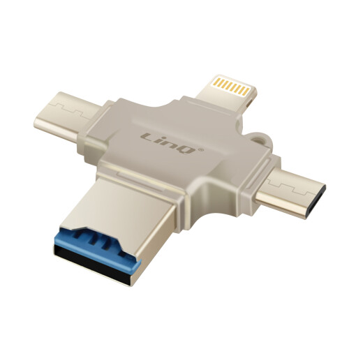 LinQ Micro-SD OTG card reader with USB-C, Micro-USB, Lightning, USB socket 1