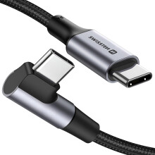 Swissten Laptop USB-C Kabel 100W - Gevlochten Nylon - Haakse Stekker 90