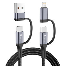 Swissten 4-in-1 Verwisselbare Kabel - USB-C naar USB-A & Lightning - 60W - 1.5m