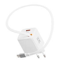 Swissten Chargeur Secteur USB-A 30W avec Câble Rétractable USB-C 0.75m Intégré