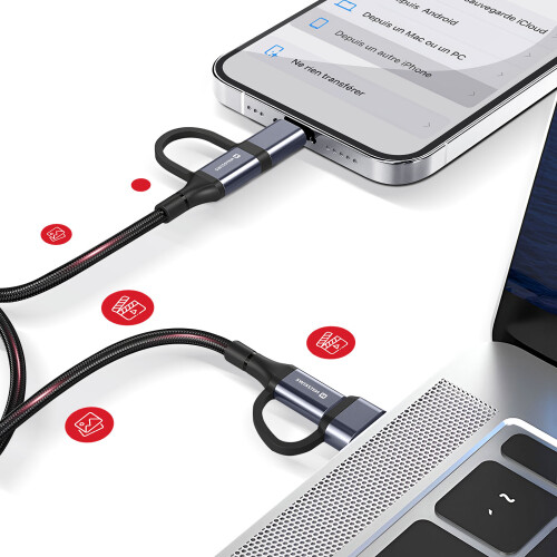 Swissten Câble Interchangeable 4-en-1 USB-C vers USB-A et Lightning 60W 1.5m 2